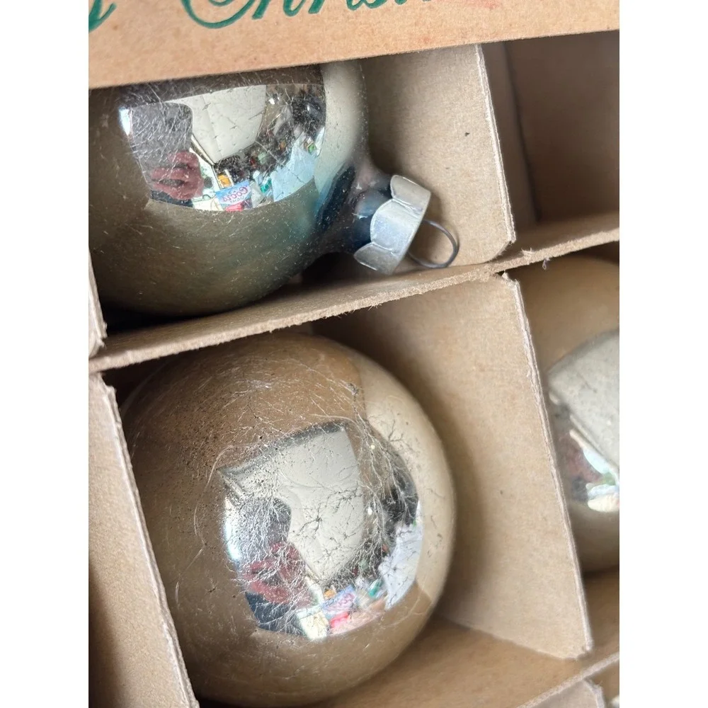 Vintage‎ Woolworths Glass Christmas Ornaments Bauble Set of 9 Silver USA Made